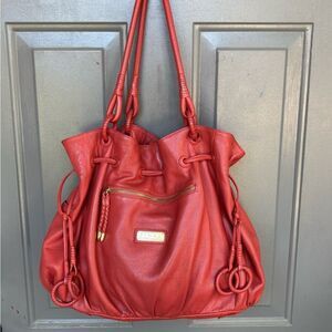 Isabella Fiore Leather Redish Pink Shoulder Bag with Gathered Design